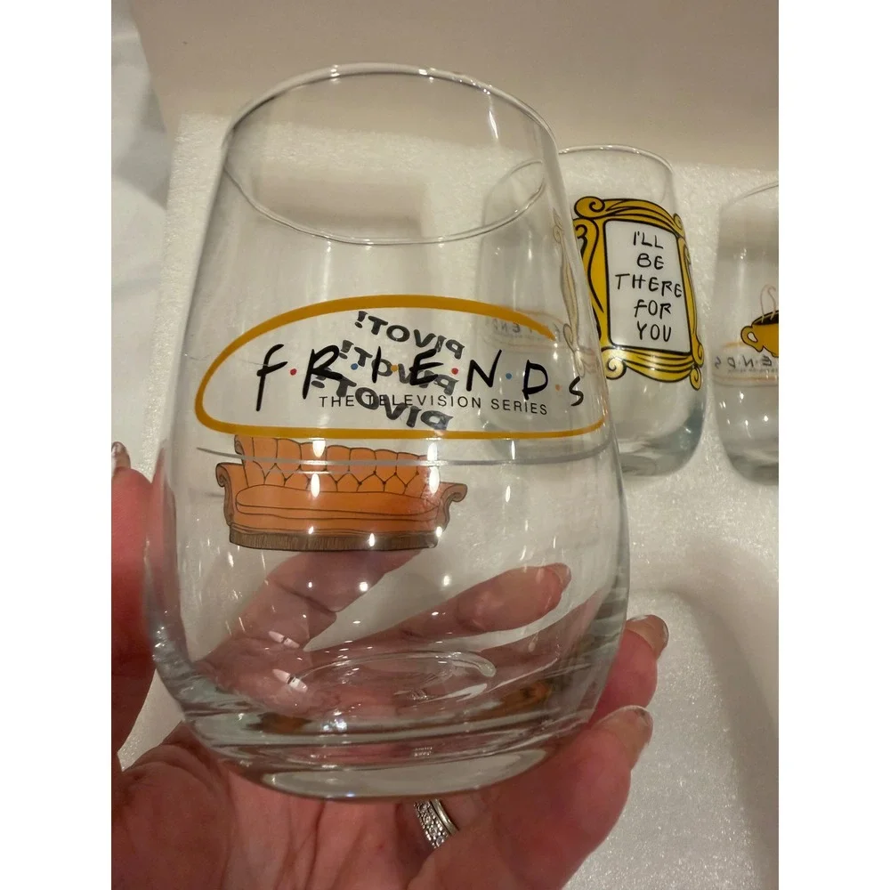 friends tv show 4 piece stemless wine glass set central perk pivot gift new